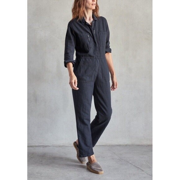 OuterKnown Station Jumpsuit Organic Cotton/Linen Blend Black Coverall sz S NWT - Picture 12 of 12